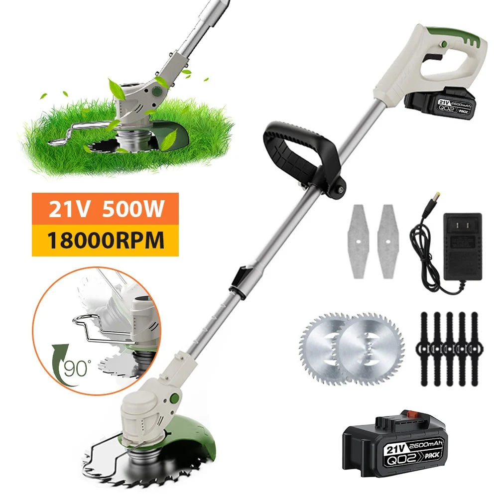 500W Outdoor Handheld Lawn Mower For 18000 RPM Makita 21V Battery Cordless Garden Grass Trimmer Length Adjustable with 2 Battery