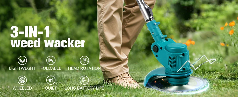 1850W Electric Lawn Mower Length Adjustable Handheld Cutter Cordless Garden Grass Cutting Trimmer For Makita 18V Battery