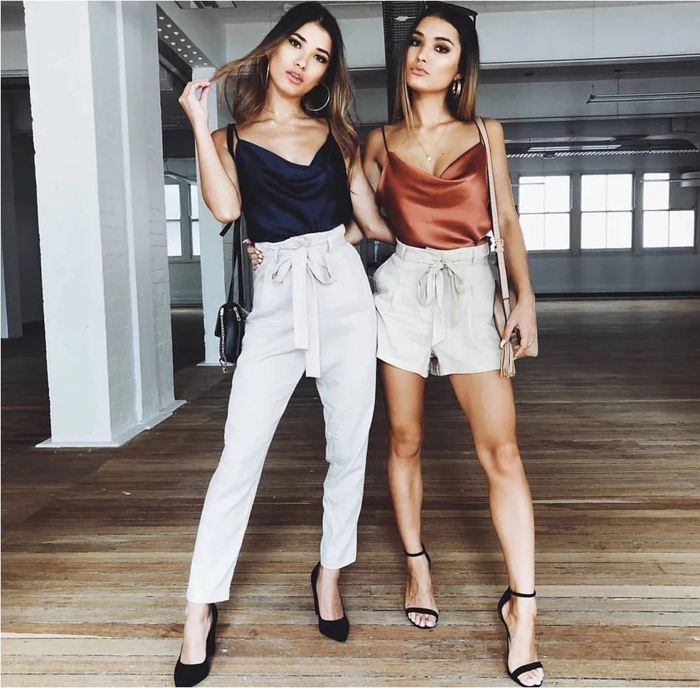 White Basic Women Silk-Like Satin Tops Vest Summer Sexy Camis Tank For Ladies Strappy Camisole Top Shirts Grunge Femme Clothes