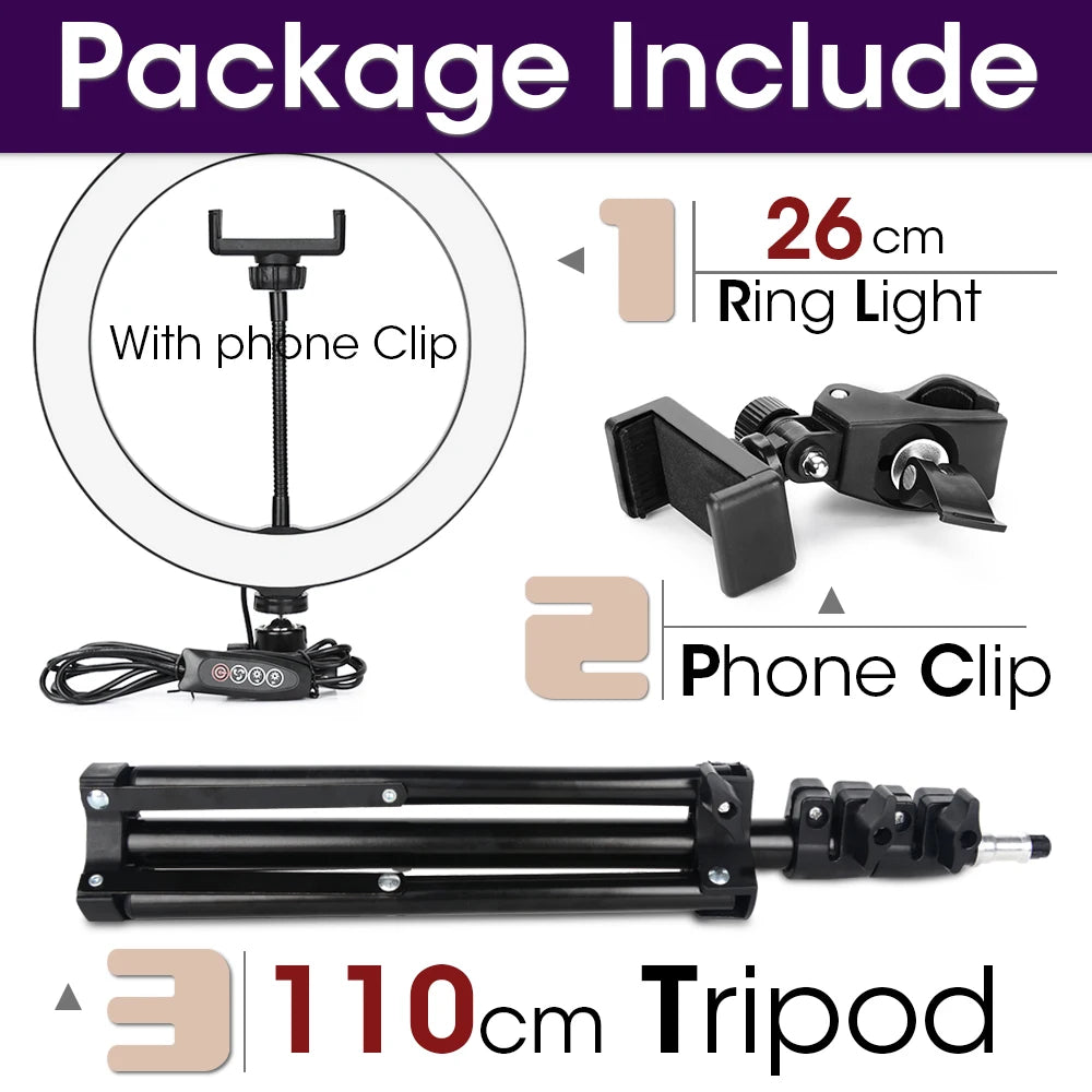 LED Photography Light Selfie Ring Light Lamp With Tripod For Phone Holder Stand Photo Lamp Ringlight For Live Video Streaming