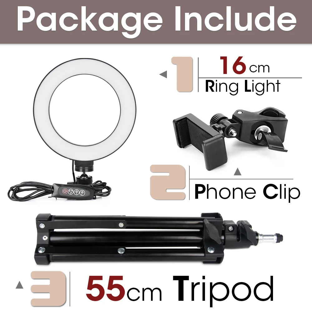 LED Photography Light Selfie Ring Light Lamp With Tripod For Phone Holder Stand Photo Lamp Ringlight For Live Video Streaming