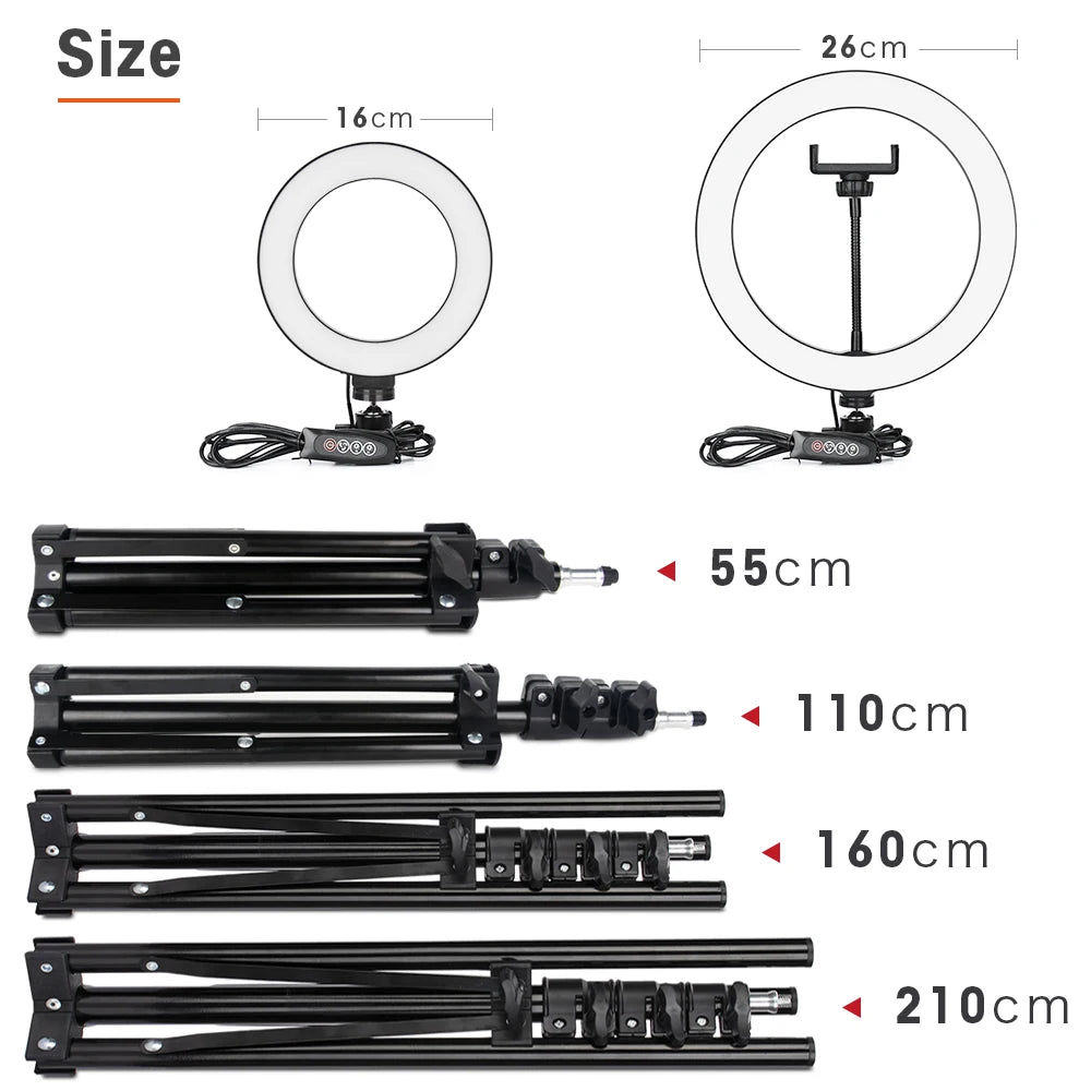 LED Photography Light Selfie Ring Light Lamp With Tripod For Phone Holder Stand Photo Lamp Ringlight For Live Video Streaming