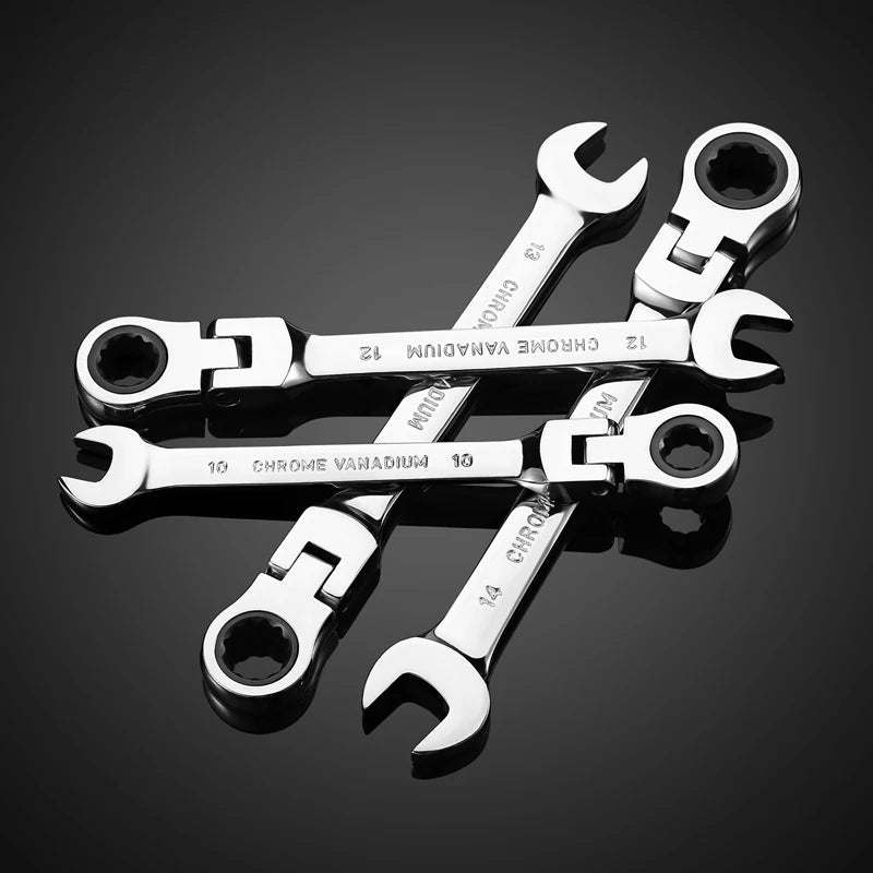Flex Head Ratcheting Wrench Set,Combination Ended Spanner kits, Chrome Vanadium Steel Hand Tools Socket Key Ratchet Wrench set