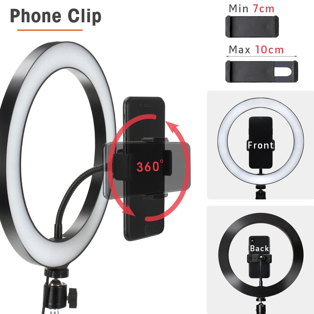 LED Photography Light Selfie Ring Light Lamp With Tripod For Phone Holder Stand Photo Lamp Ringlight For Live Video Streaming