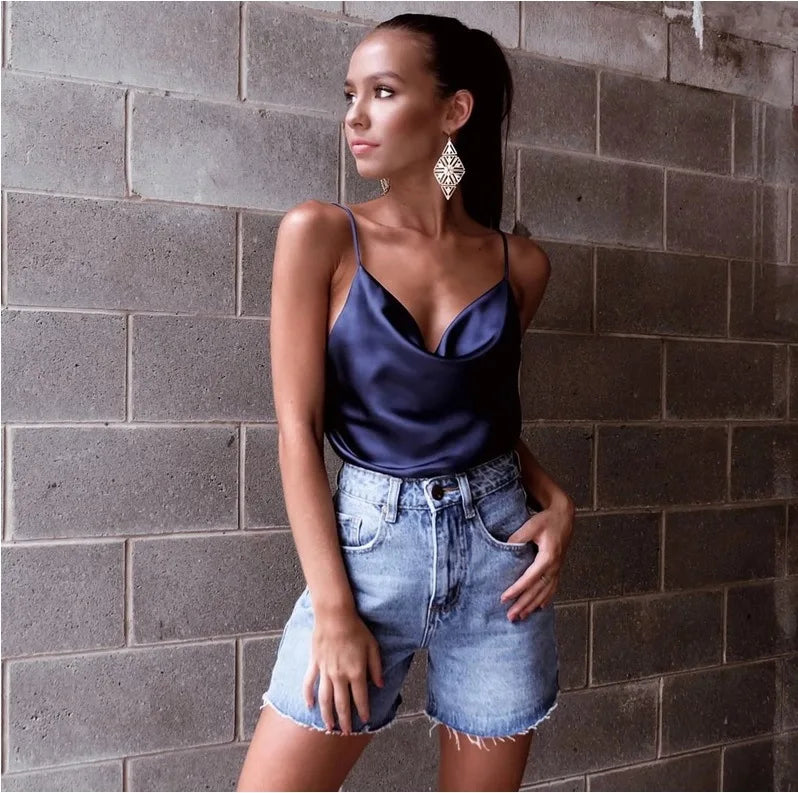 White Basic Women Silk-Like Satin Tops Vest Summer Sexy Camis Tank For Ladies Strappy Camisole Top Shirts Grunge Femme Clothes
