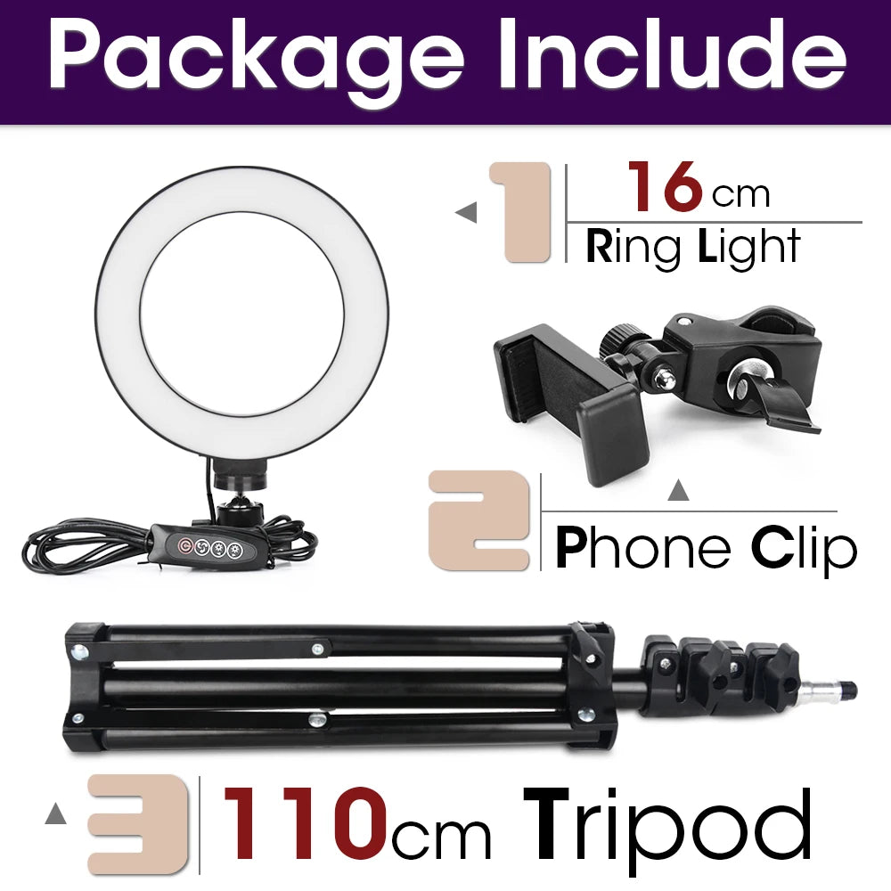 LED Photography Light Selfie Ring Light Lamp With Tripod For Phone Holder Stand Photo Lamp Ringlight For Live Video Streaming