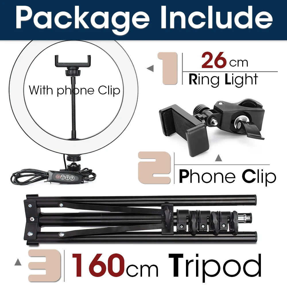 LED Photography Light Selfie Ring Light Lamp With Tripod For Phone Holder Stand Photo Lamp Ringlight For Live Video Streaming