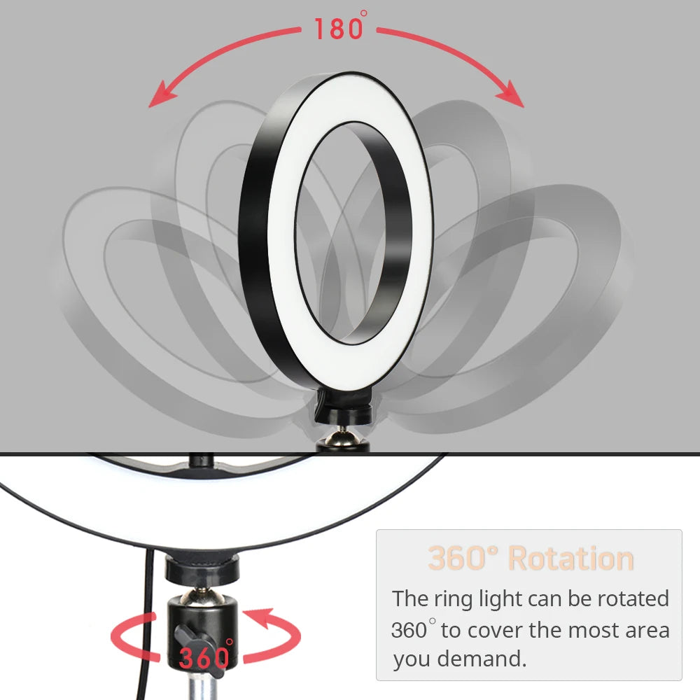 LED Photography Light Selfie Ring Light Lamp With Tripod For Phone Holder Stand Photo Lamp Ringlight For Live Video Streaming