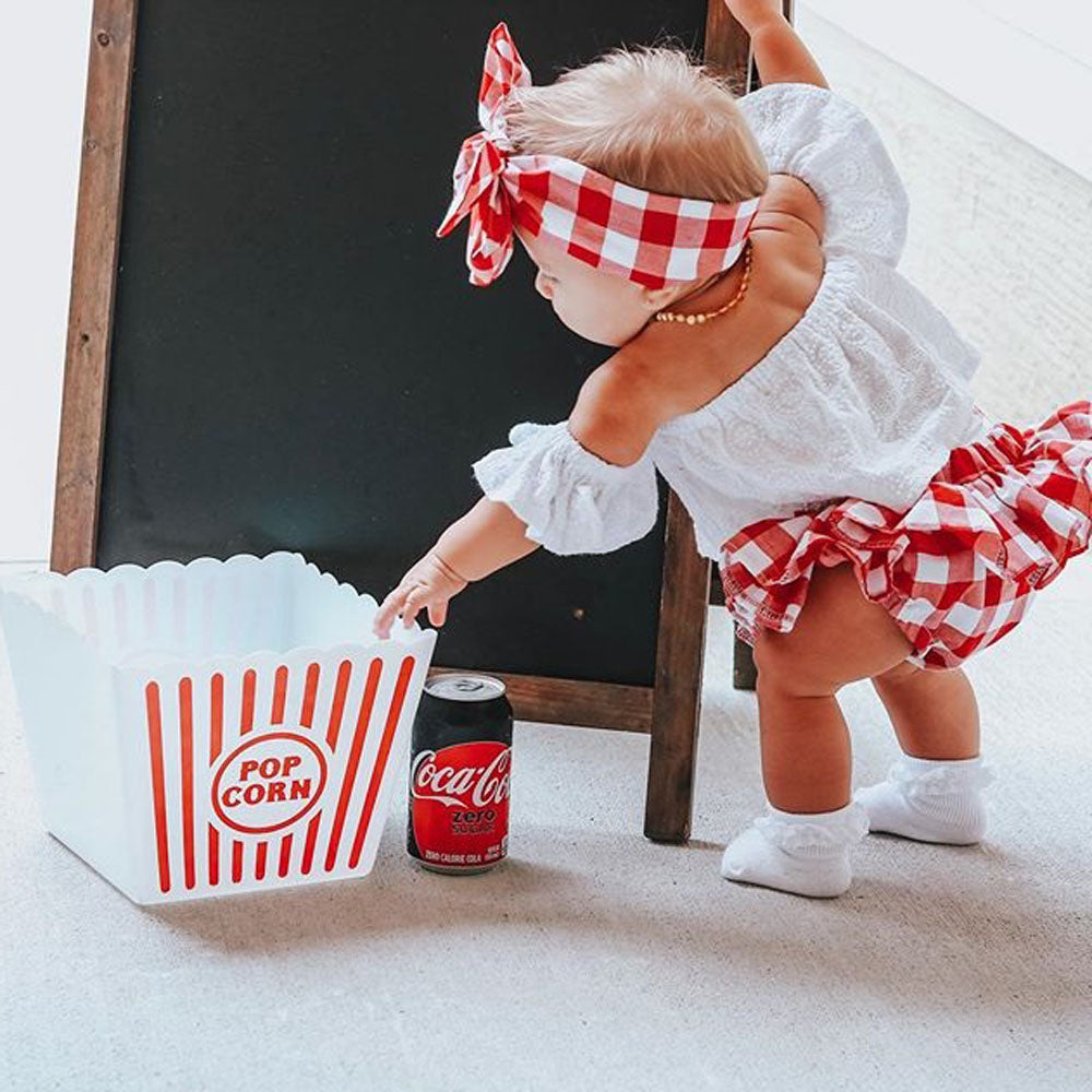 Lioraitiin 3Pcs Set 0-24M Newborn Baby Girl Clothes Cute Summer Off Shoulder Lace Tops+ Red Plaid Short Dress Headband Outfit