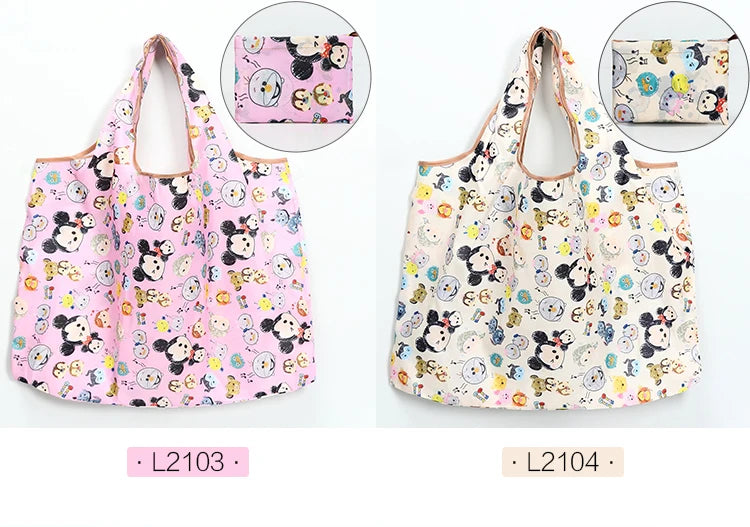 50*60cm Disney cartoon bag Stitch shopping Mickey mouse bag storage High capacity green bag hand cartoon shoulder
