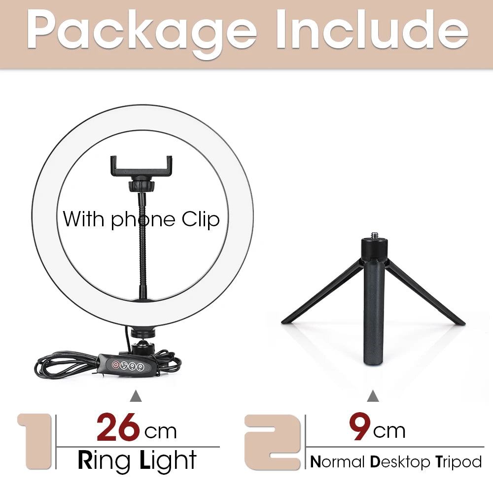 LED Photography Light Selfie Ring Light Lamp With Tripod For Phone Holder Stand Photo Lamp Ringlight For Live Video Streaming