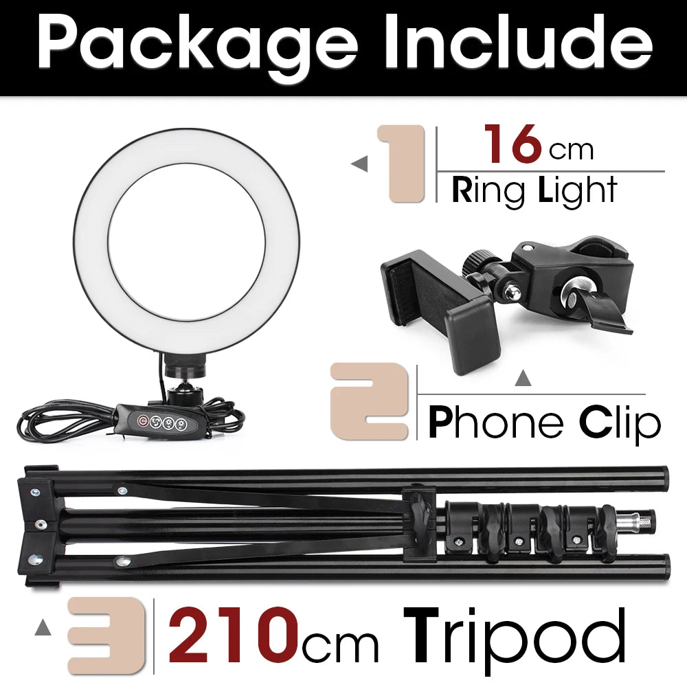 LED Photography Light Selfie Ring Light Lamp With Tripod For Phone Holder Stand Photo Lamp Ringlight For Live Video Streaming