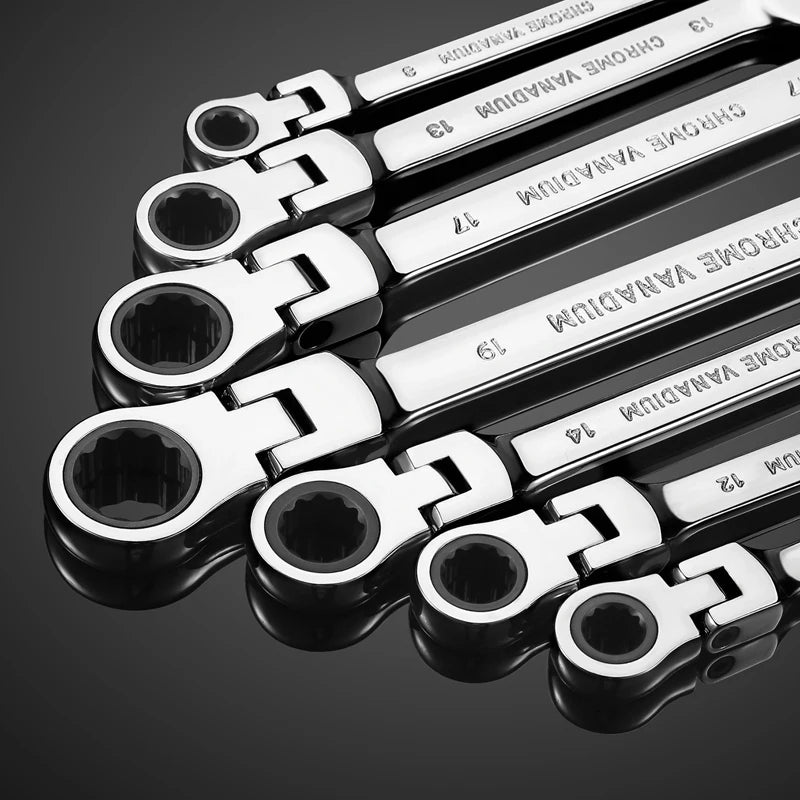 Flex Head Ratcheting Wrench Set,Combination Ended Spanner kits, Chrome Vanadium Steel Hand Tools Socket Key Ratchet Wrench set
