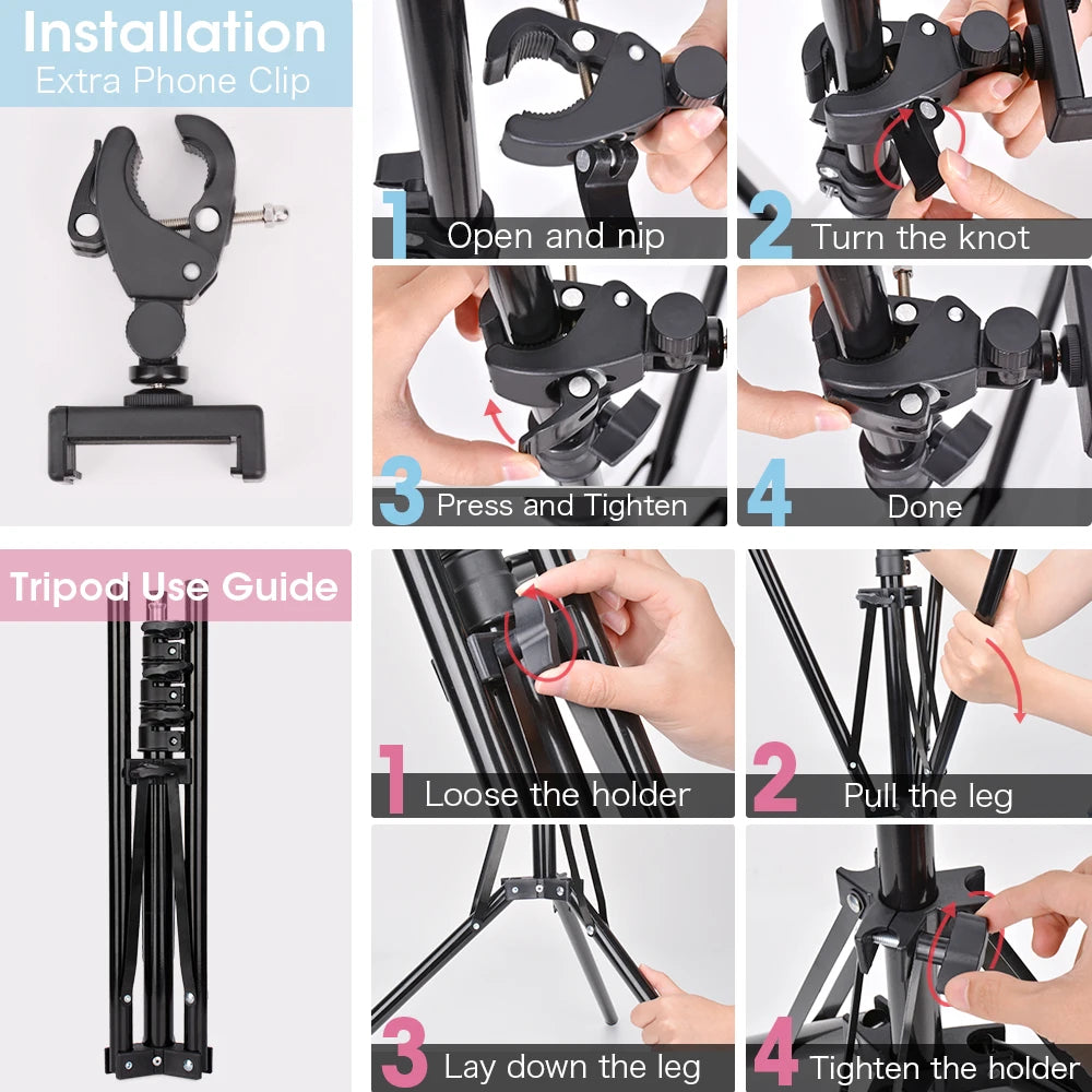 LED Photography Light Selfie Ring Light Lamp With Tripod For Phone Holder Stand Photo Lamp Ringlight For Live Video Streaming