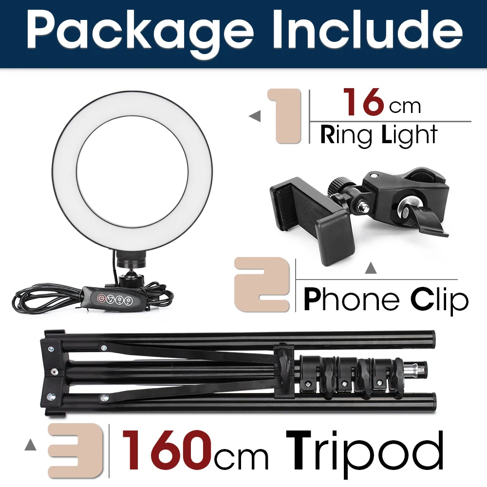 LED Photography Light Selfie Ring Light Lamp With Tripod For Phone Holder Stand Photo Lamp Ringlight For Live Video Streaming