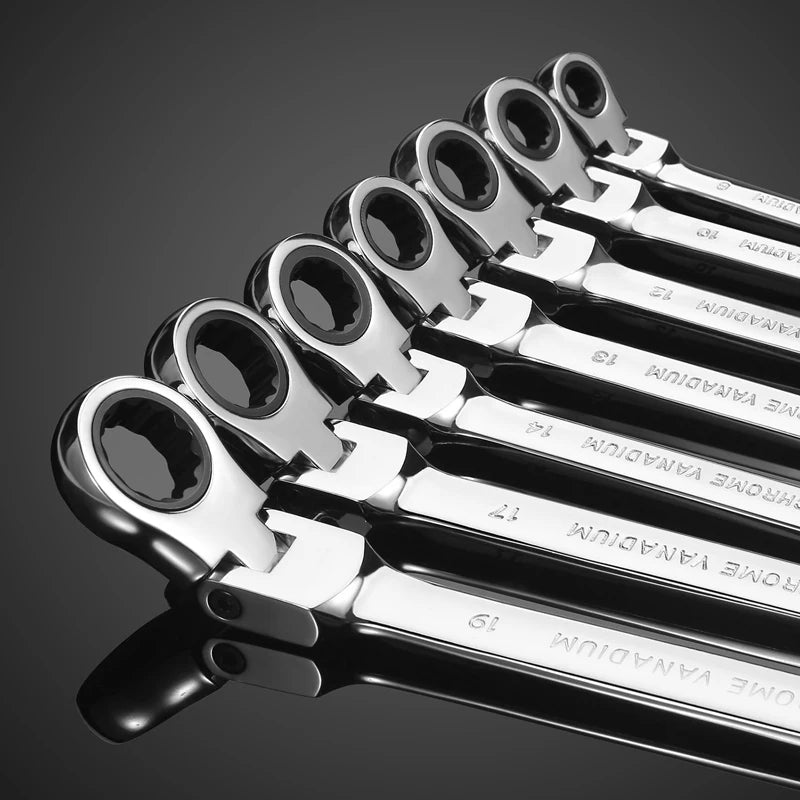 Flex Head Ratcheting Wrench Set,Combination Ended Spanner kits, Chrome Vanadium Steel Hand Tools Socket Key Ratchet Wrench set