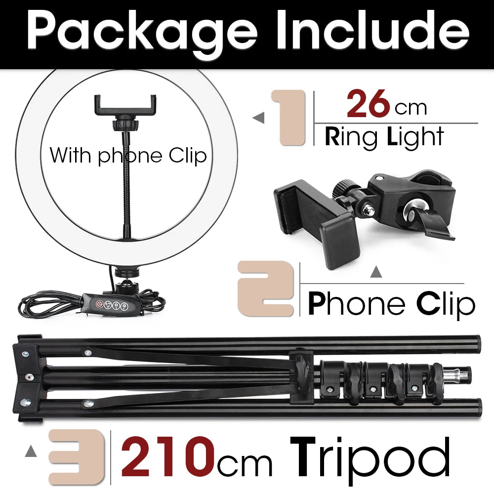 LED Photography Light Selfie Ring Light Lamp With Tripod For Phone Holder Stand Photo Lamp Ringlight For Live Video Streaming