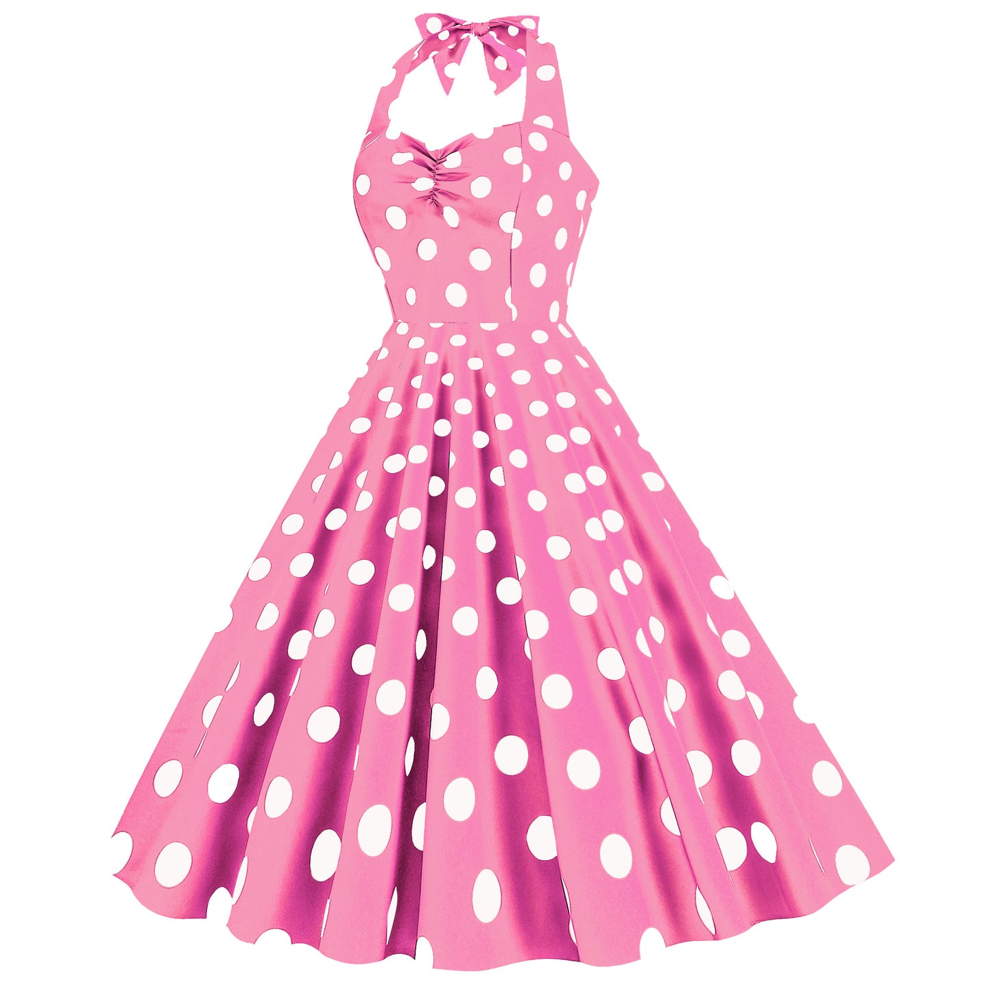 Pink Elegant Fashion Notched Ladies Office Dress 2024 Robe Pinup Polka Dot Print Vintage Sleeveless Summer Dresses for Women