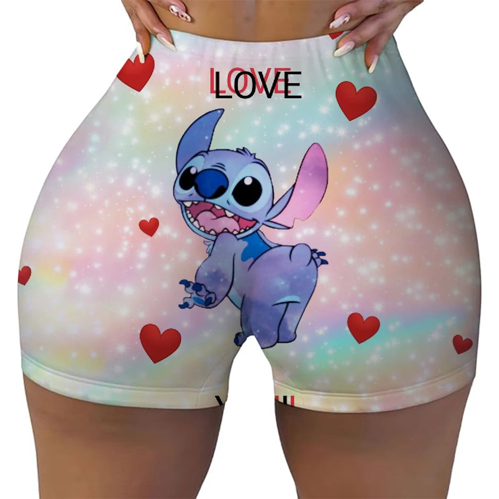 Disney Lilo&Stitch Women's Fitness Shorts, High Waist Yoga, Short Legs, Bicycle, Soft Squat, Comprehensive Training, Jogging Ath