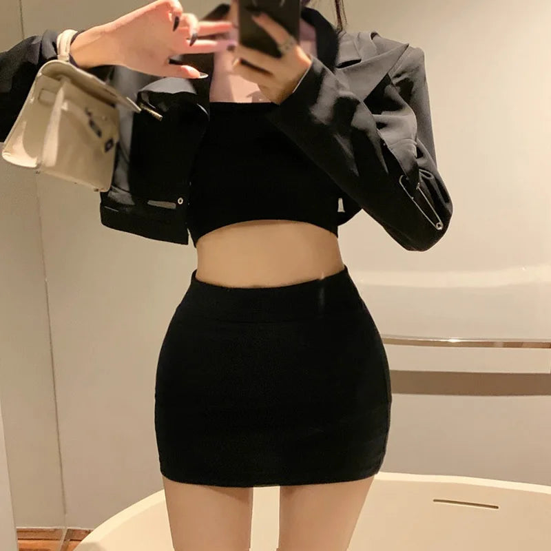 Women Skirts High Waist Versatile Elastic Elastic Waist Korean Solid Color Hip Wrapped Dress