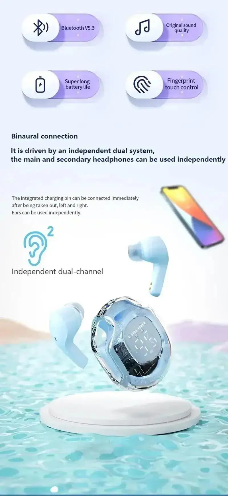 Original T2 TWS Wireless Headphones Bluetooth 5.3 Headset ENC LED Power Digital Display Stereo Sound Earphones for Sport Earbuds