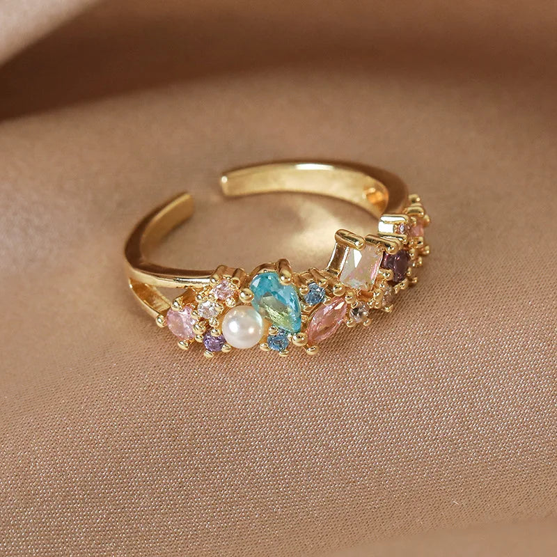 New Arrival Elegant and Luxurious Colored Zircon Inlaid Ring Fashion-forward Women Stylish Open Finger Ring with Colorful Zircon