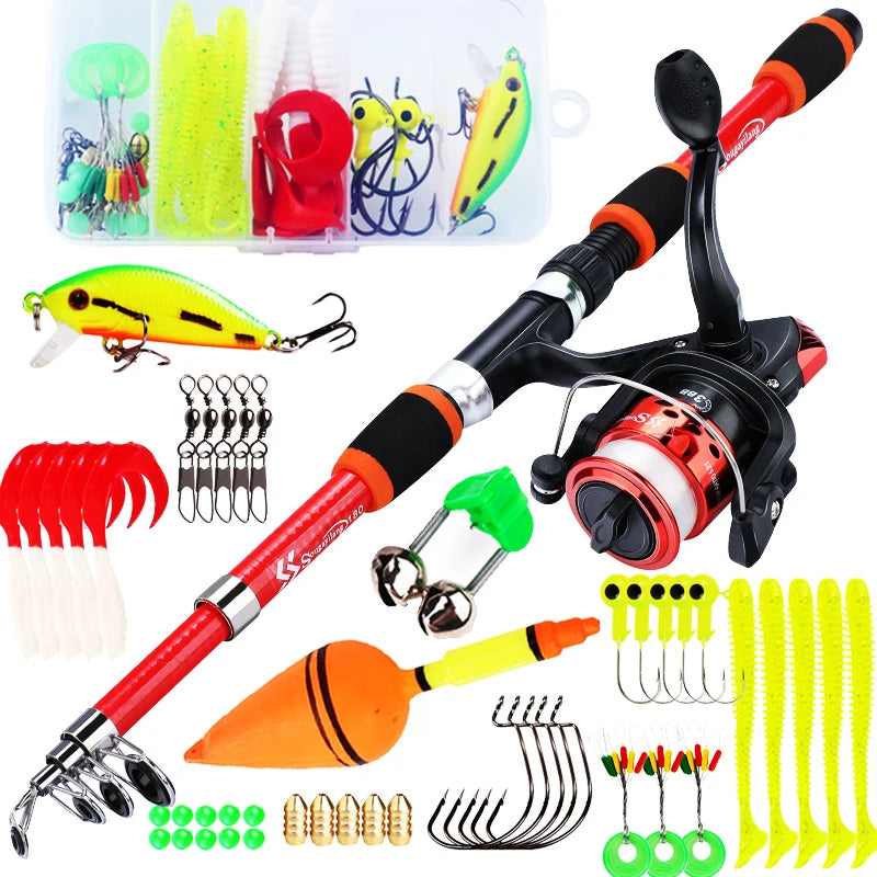 Sougayilang Spinning Fishing Rod and Reel Combo1.8M Telescopic Rod with 5.2:1 3BB Fishign Reel Max Drag 5kg Full Fishing Kit