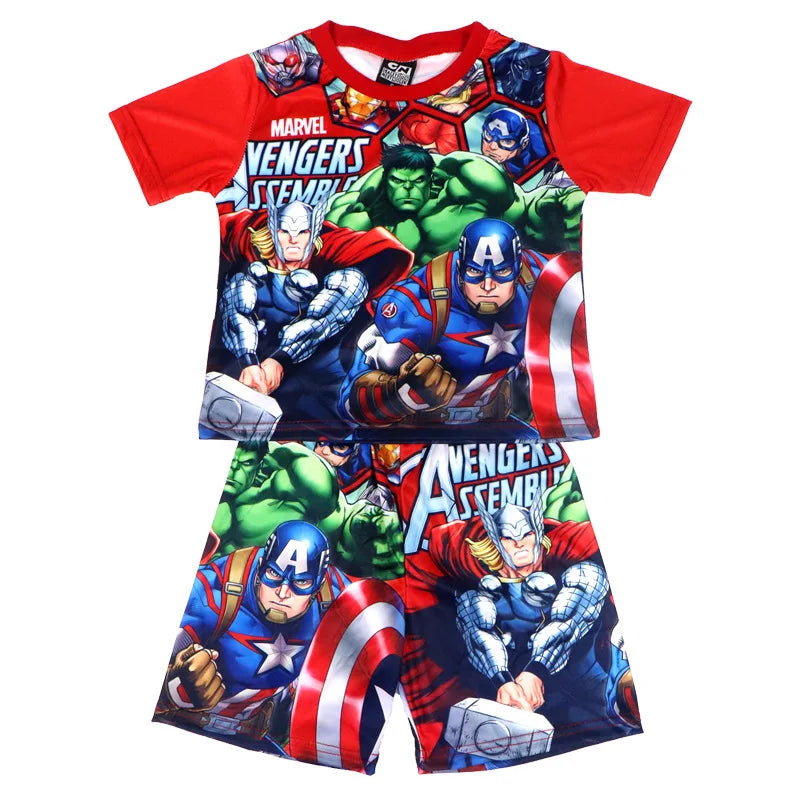 New Boy Sets Short-sleeved Summer Cartoon Avengers Kids Children Shorts Pajamas Outfits Marvel Clothes Suit 3-8 Y