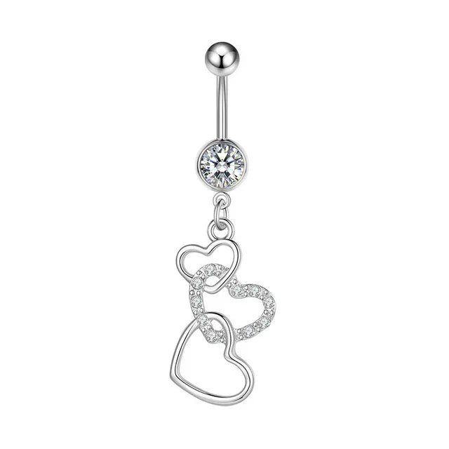 Snake Belly Button Ring Dangle Navel Piercing Ring Heart Belly Ring Zircon Navel Rings Body Piercing Jewelry Umbilical Pircing