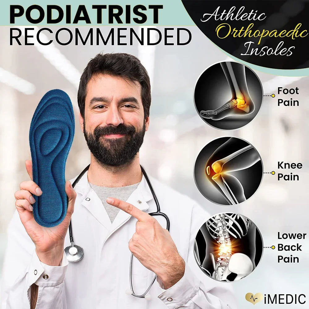 2 Pairs Memory Foam Orthopedic Insoles for Shoes Antibacterial Deodorization Sweat Absorption Insert Sport Shoes Running Pads