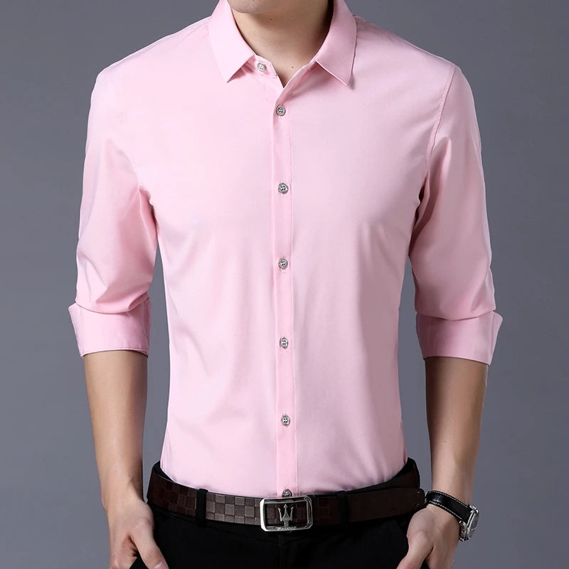 Camicia a maniche lunghe tinta unita da uomo, stile casual e business