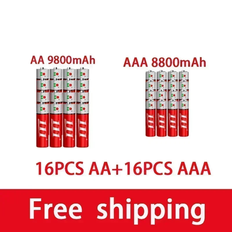 SU AAA + AA rechargeable AA 1.5V 9800mah - 1.5V AAA 8800mAh alkaline battery flashlight toy watch MP3 player, free delivery