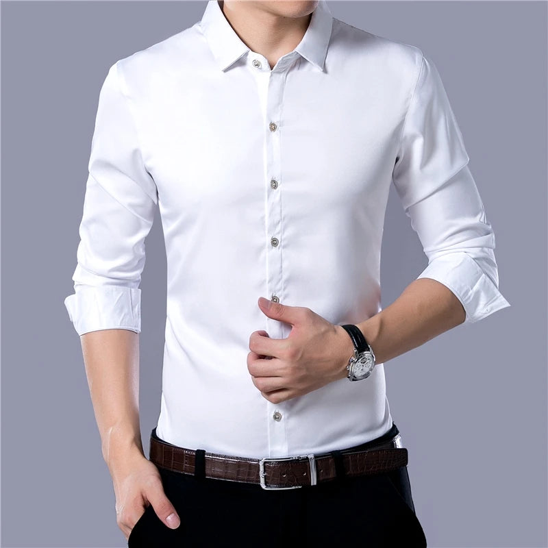 Camicia a maniche lunghe tinta unita da uomo, stile casual e business