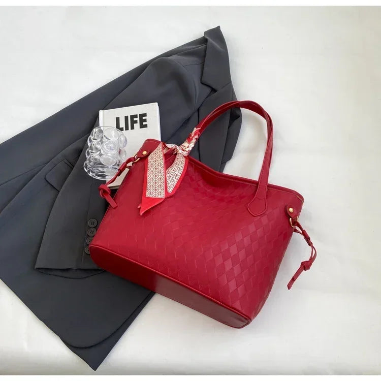 PU 2024 New Women's Bag Fashion Trend Shoulder Bag Leisure Commuter Handbag Minimalist Versatile Design Red Large Capacity