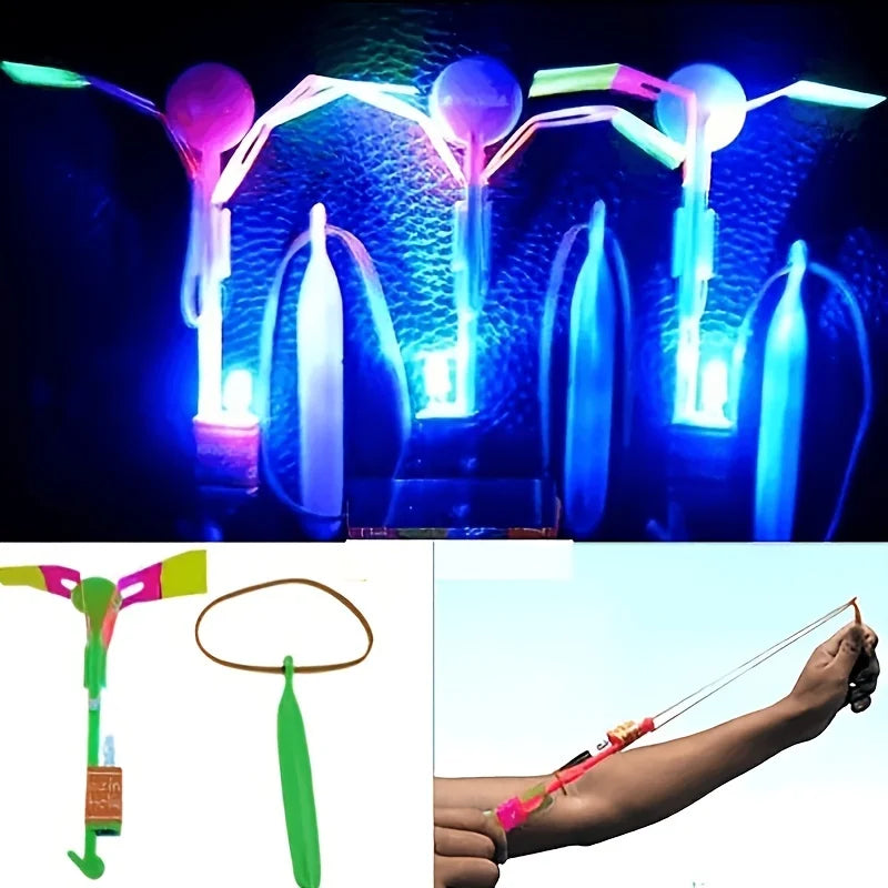 10pcs Led Light Rockets - Bright Flying Toys with Slingshot Launchers, Party Favors for Birthdays, Halloween, Christmas
