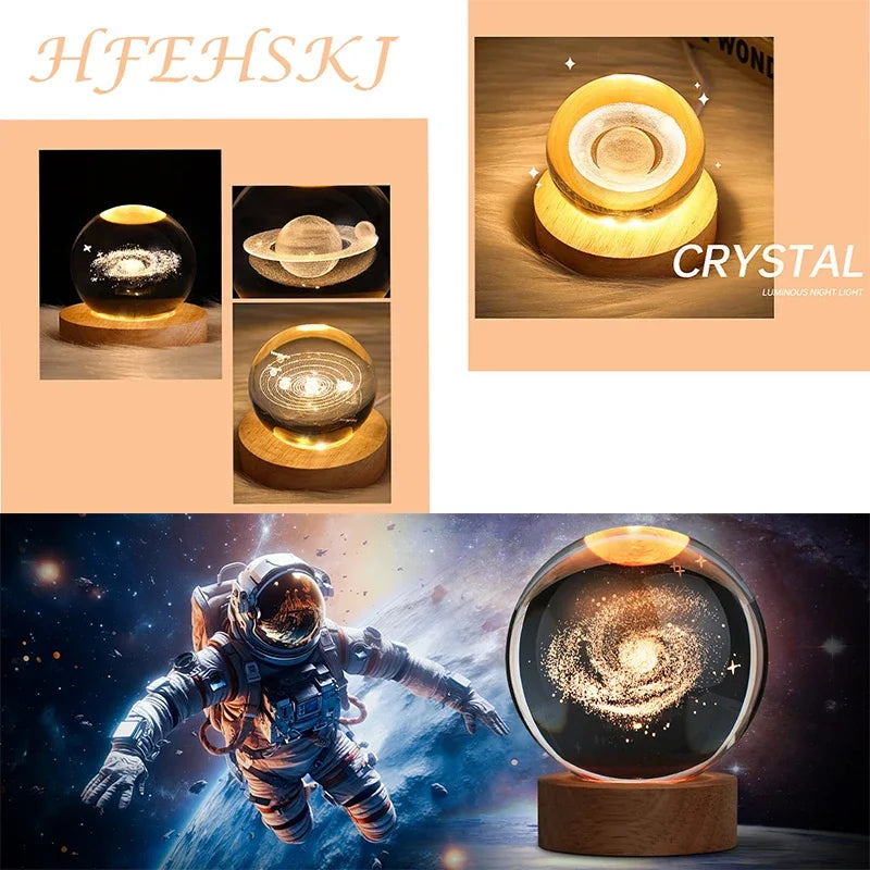 Unique 3D Crystal Ball Lamp with Galaxy and Planetary Projections USB Night Light for Cozy Atmosphere plasma ball