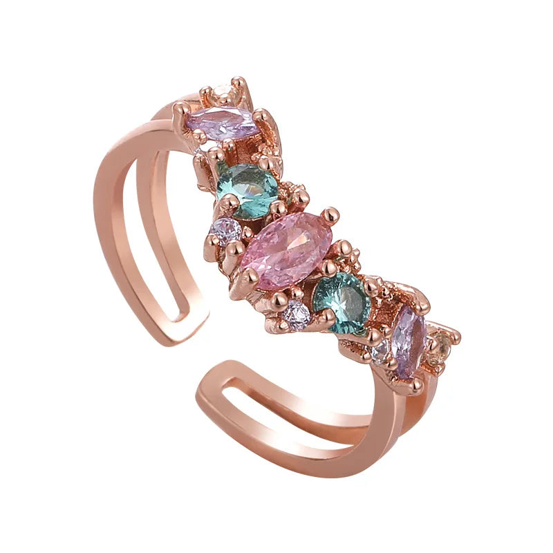 New Arrival Elegant and Luxurious Colored Zircon Inlaid Ring Fashion-forward Women Stylish Open Finger Ring with Colorful Zircon