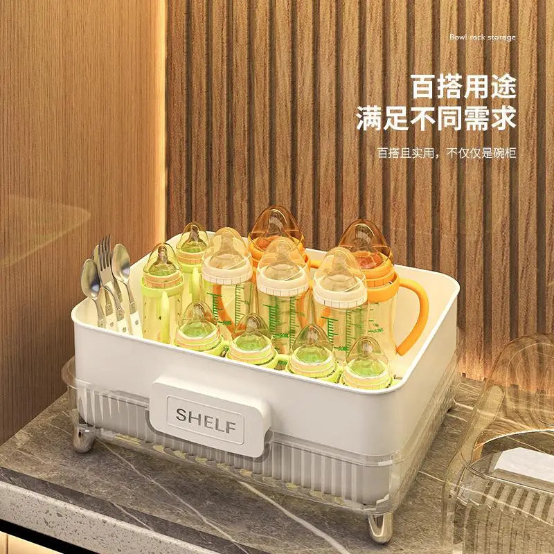 Kitchen Utensil Holder ,With Dustproof Cover Space-Saving Bowl And Chopstick Storage Rack For Countertop Draining Board Racks