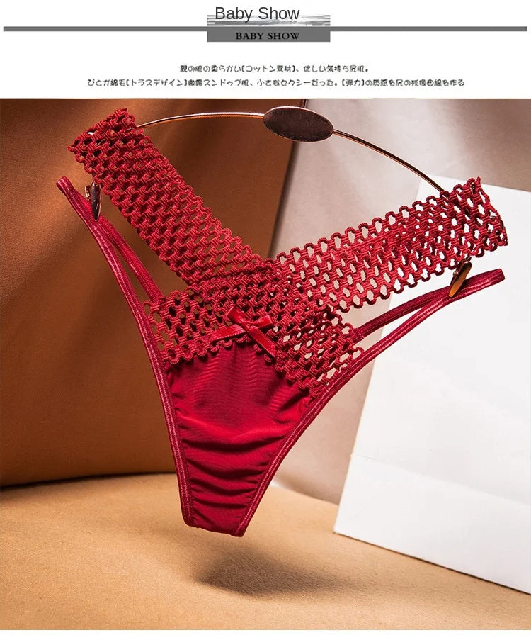 2024 Women's Panties Cross Cut Ice Silk Thong Sports Fashion Perspective Low Waist Ribbons Трусы Женские Sexy Lingerie Thongs