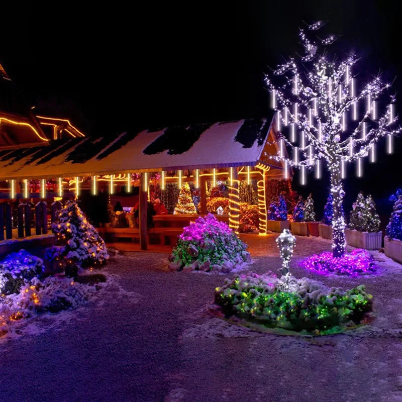 EU Plug LED Meteor Shower Light 30/50cm Holiday String Lights Fairy Garden Decor Outdoor Led Street Garland Christmas Decoration