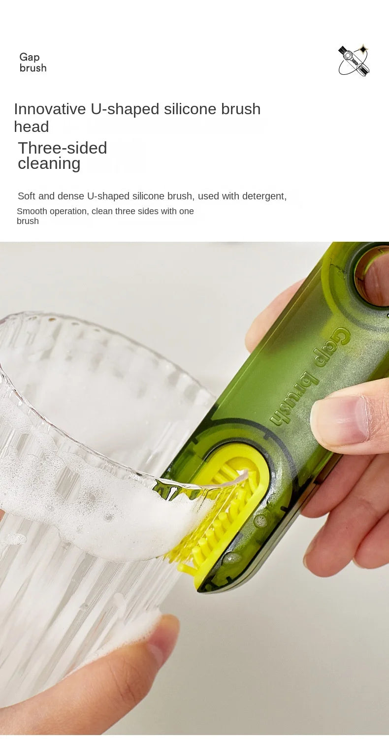 3 In 1 Bottle Gap Cleaner Brush Multifunctional Cup Cleaning Brushes Water Bottles Clean Tool Mini Silicone U-shaped Brush
