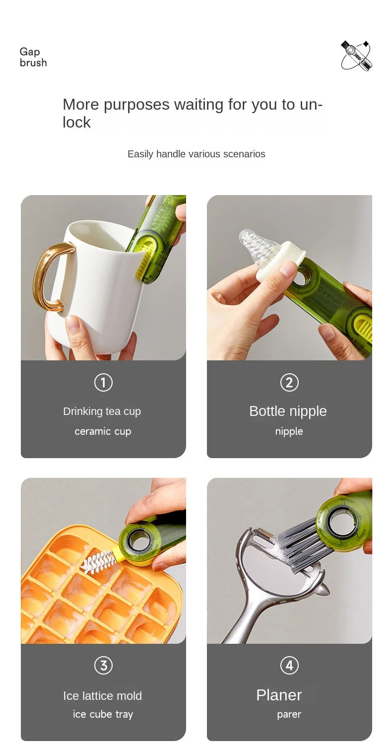 3 In 1 Bottle Gap Cleaner Brush Multifunctional Cup Cleaning Brushes Water Bottles Clean Tool Mini Silicone U-shaped Brush