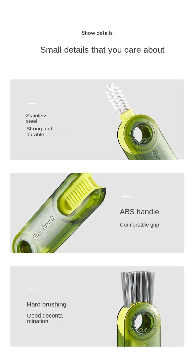 3 In 1 Bottle Gap Cleaner Brush Multifunctional Cup Cleaning Brushes Water Bottles Clean Tool Mini Silicone U-shaped Brush