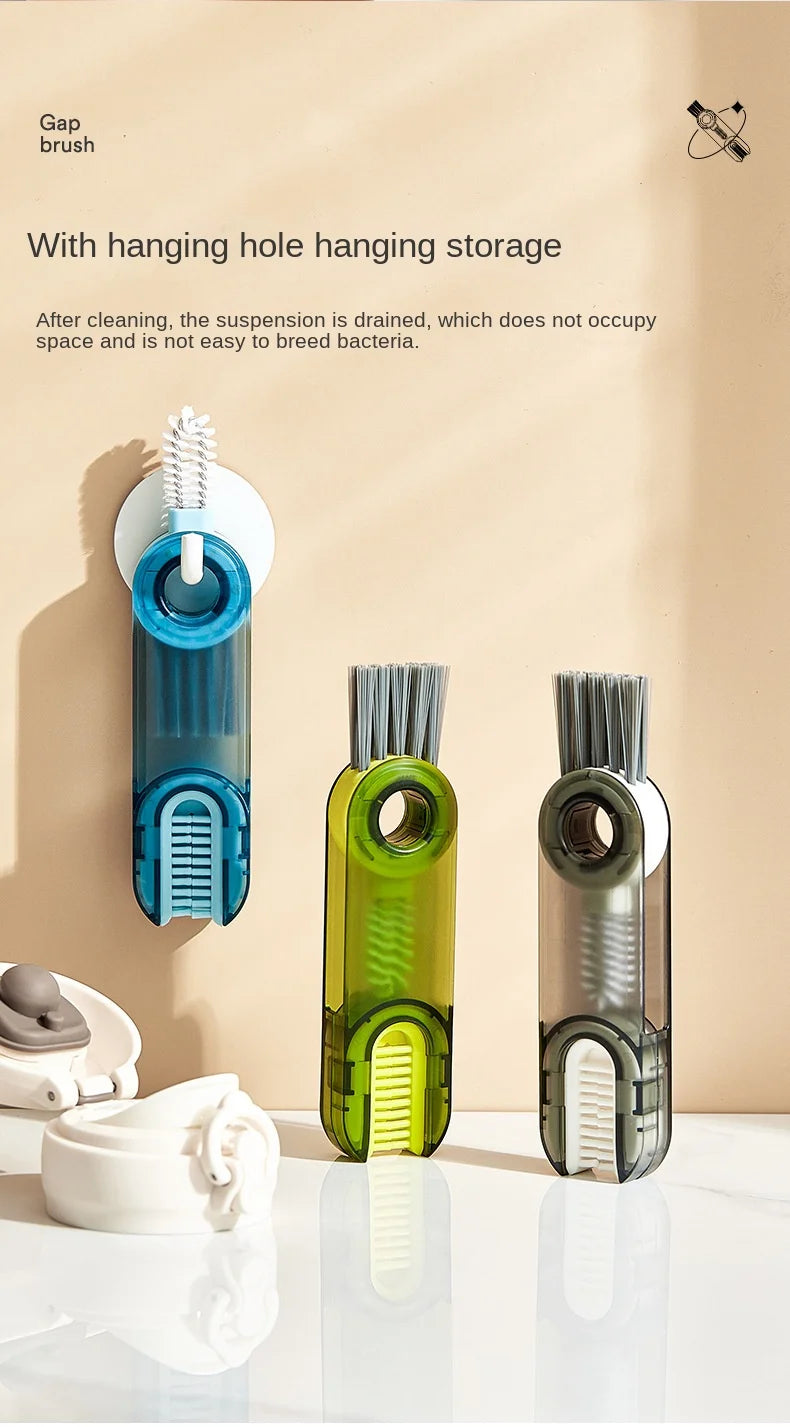 3 In 1 Bottle Gap Cleaner Brush Multifunctional Cup Cleaning Brushes Water Bottles Clean Tool Mini Silicone U-shaped Brush