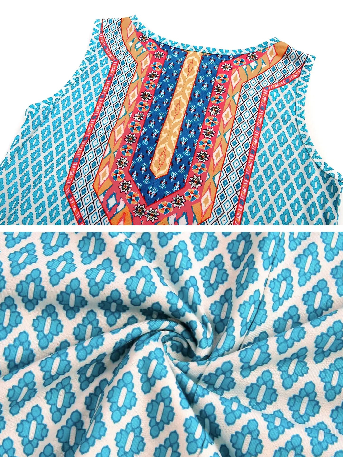 S-5Xl Colorful Printed O Neck Long Dress Casual Bohemian Sleeveless Ladies Summer Beach Sundress Travel Pocket Shirt Party Gowns