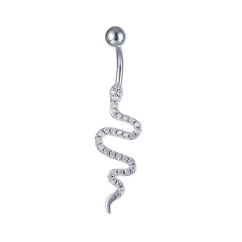 Snake Belly Button Ring Dangle Navel Piercing Ring Heart Belly Ring Zircon Navel Rings Body Piercing Jewelry Umbilical Pircing