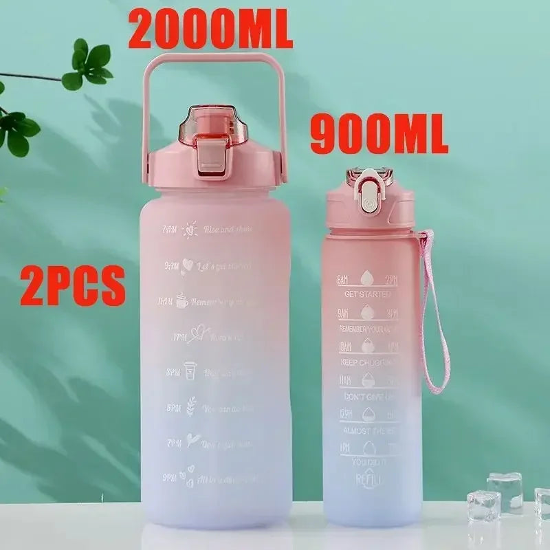 3PCS Sports Water Bottle for Running Drinking Bottle 2L Motivational with Time Marker Stickers Portable Reusable Plastic Cups