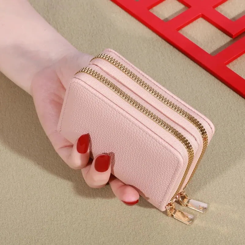 Women's Short Wallet with Transparent Closure. Litchi Pattern. Monaiea Multi Card Slot Wallet, Large Capacity, Fashionable