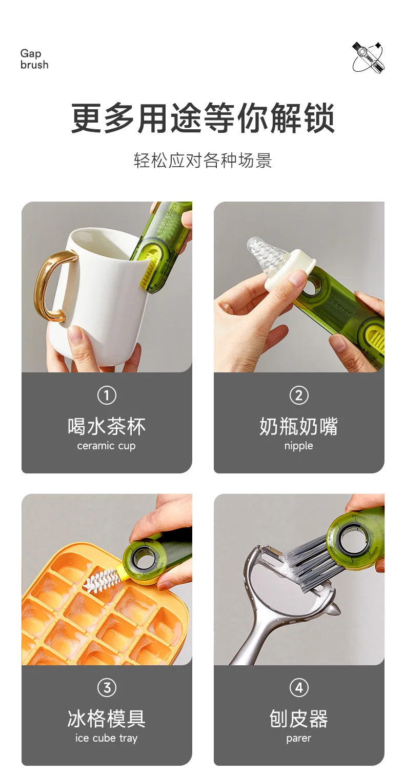 Household 3-in-1 Cleaning Cup Brush Artifact, Bottle Insulated Cup Gap U-shaped Cup Mouth Cup Lid Cleaning Brush
