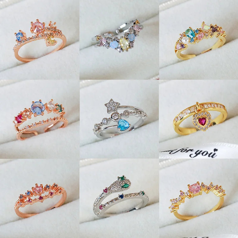 New Arrival Elegant and Luxurious Colored Zircon Inlaid Ring Fashion-forward Women Stylish Open Finger Ring with Colorful Zircon